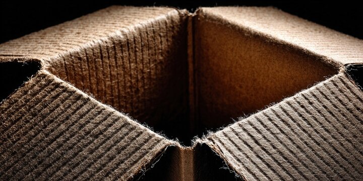 Close-up shot of a brown, corrugated cardboard box interior, with dramatic lighting.