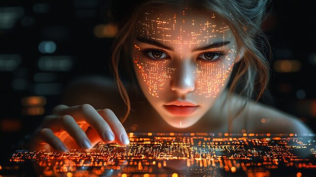 Futuristic ai woman digital interface technology cybernetic design artificial intelligence concept art