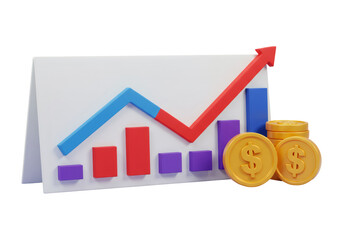 3D Rendered Financial Growth Chart With Coins Against Transparent Black Background