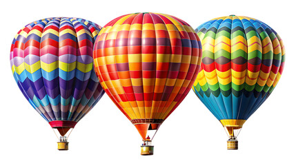 Obraz premium Set of Three Hot Air Balloons – Isolated on White Background – PNG – GENERATIVE AI