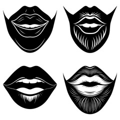 Four stylized black and white mouth illustrations with varying designs and expressions displayed together