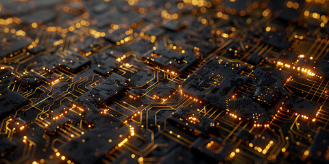 Circuit Board with Glowing Connections and Pathways