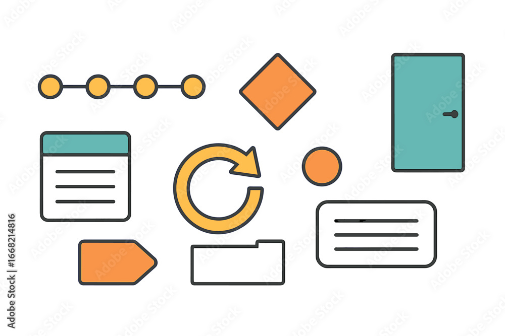 Poster abstract geometric shapes and icons for workflow and process visualization