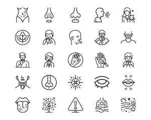 Allergy Symptoms Line Vector Icons