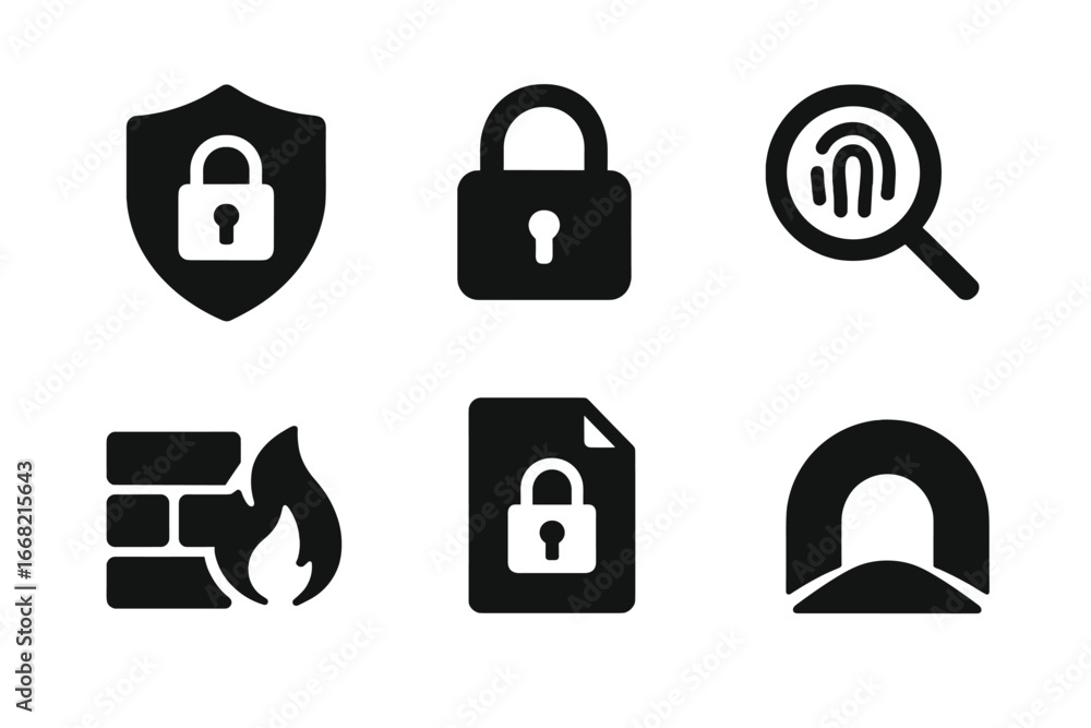 Aufkleber digital security and privacy icons for data protection and access control concepts