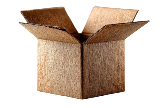 Open cardboard box isolated on transparent background
