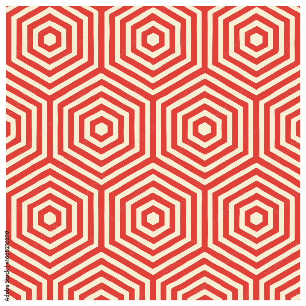 Poster hexagonal pattern vector - red and ivory striped geometric background for design concepts