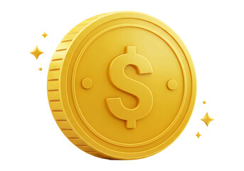 黄金色のドル硬貨の3Dイラスト 透明背景に輝く星 金融投資の概念