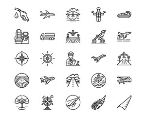 Fototapeta premium Aviation Line Vector Icons