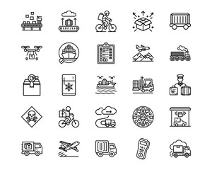 Delivery and Logistics Line Vector Icons