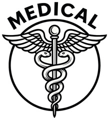 Caduceus vector: simple medical emblem symbolizing healthcare, wellness, and medicine