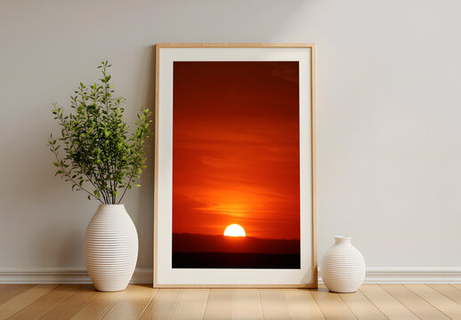 Minimalist Photo Frame Mockup Leaning on a Wall