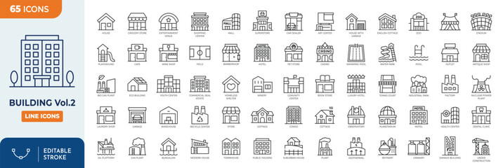 Building Line Editable Icons set. Second set. Editable stroke. Vector illustration.