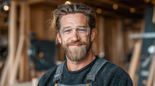 Portrait of a confident carpenter in his workshop with a relaxed expression