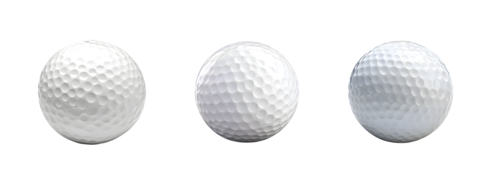 Set of white golf ball isolated on transparent background, cut out