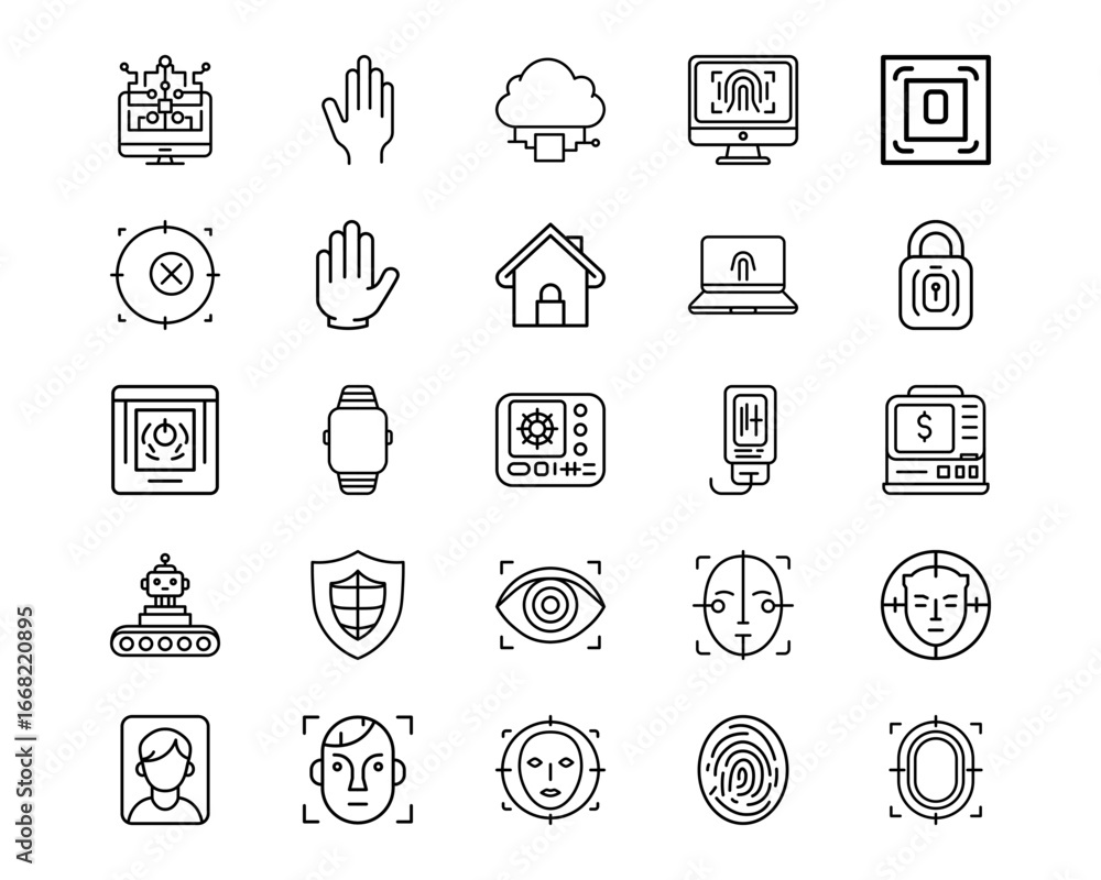 Poster biometrics line vector icons
