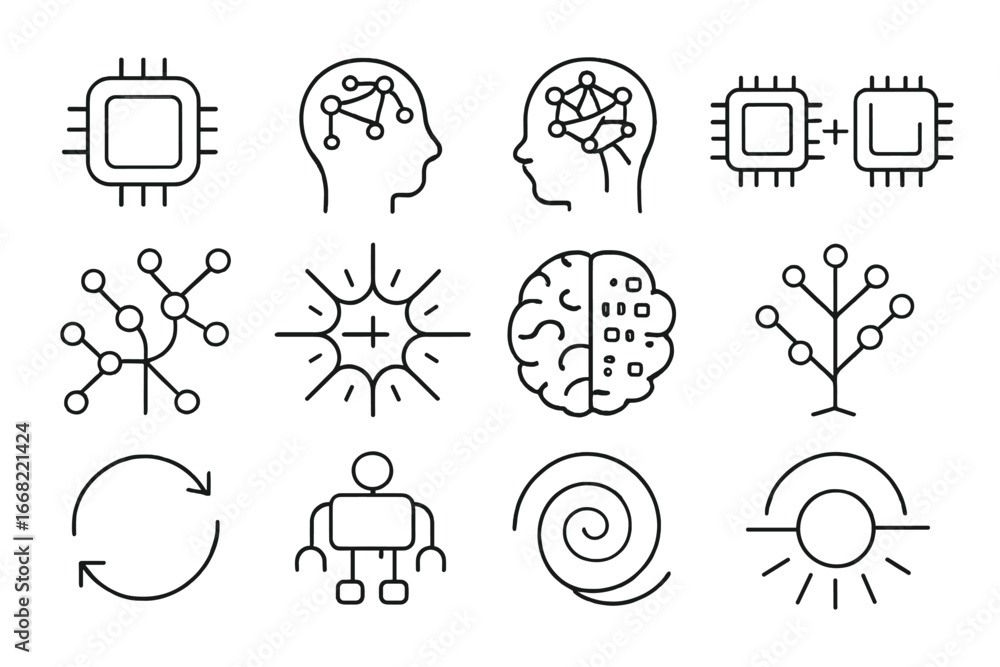 Aufkleber ai evolution icons. outline icon set of synthetic intelligence evolution: basic ai, advanced neural 