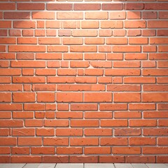 Obraz premium A digitally rendered, orange-toned brick wall with spotlight illumination, creating a warm and inviting interior design element.