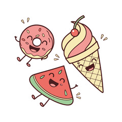 Cute kawaii fast food characters set

