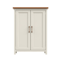  charming cream cabinet with wooden details isolated on white background
