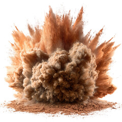 A dramatic explosion of brown dust and particles, creating a powerful visual impact. background removed