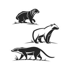 Wildlife animals line art on a hill

