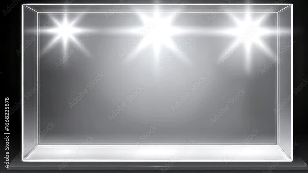Poster a pristine display case, illuminated by brilliant spotlights, sits ready to showcase an object, offe