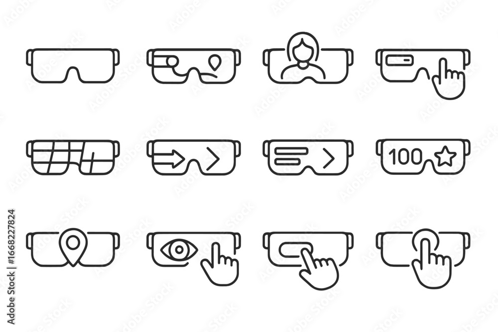 Aufkleber augmented reality icon set. outline icon set of augmented reality glasses for gaming or navigation: 