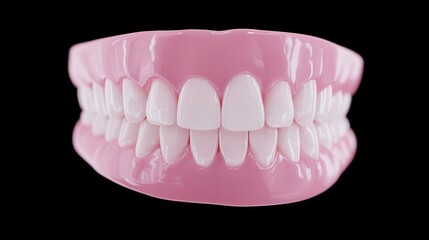 Obraz premium Realistic side profile of dental model displaying pristine teeth in soft pink hues against a dark background