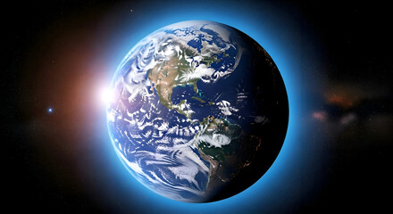 Fototapeta premium Earth From Space With Rising Sun