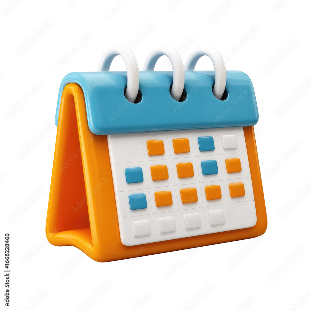 Poster a 3d rendered image of a colorful desk calendar, perfect for scheduling and organization. background