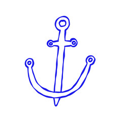 Anchor Ship Blue Icon. Vector Vintage Illustration