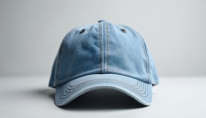 Stylish light blue denim baseball cap for casual wear. Versatile hat features classic design, adjustable strap, comfortable fit, perfect for summer urban street style. Unisex headwear for men, women.
