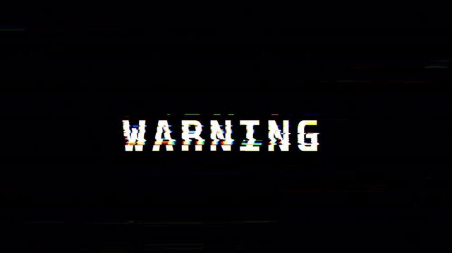 Warning Glitch Text Animation. 4k Video 