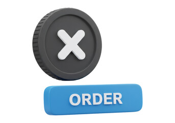 Fototapeta premium 3D Rendered Cancel Coin Icon with Blue Order Button on Transparent Background