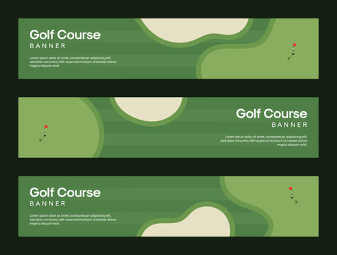 Golf banner templates. Vector web banner design with golf course illustration background. Golf course backgrounds with copy space.