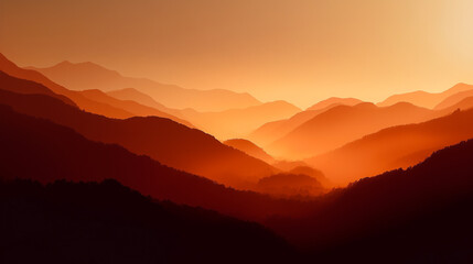 Obraz premium 朝焼けに浮かぶ山並みの秋の風景