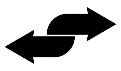 Double arrow silhouette. Black arrows icon. Direction symbol. Vector illustration isolated on white.