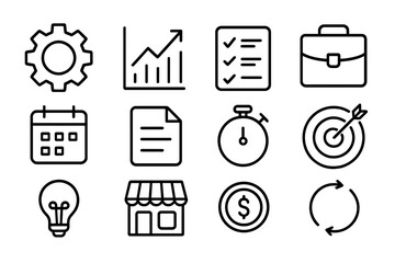 Operational Efficiency Icons. Outline icon set of operational efficiency: gear, chart, checklist, briefcase,
