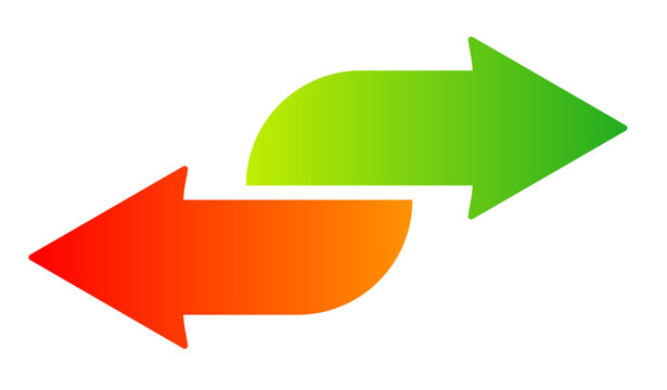 Double gradient arrow shape. Opposite arrows icon. Direction change symbol. Vector illustration isolated on white.