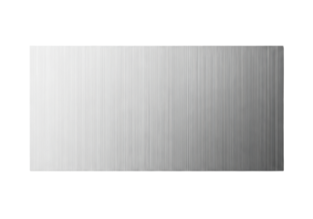 Pristine rectangular metallic foil, smooth with fine uniform parallel manufacturing lines, subtly reflective, against a seamless transparent background, concept of industrial precision