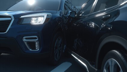 Two cars in a collision