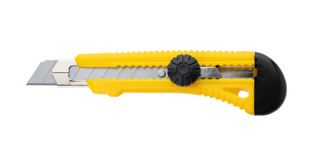 Knife with a segmented or snap-off blade isolated on a white background with trimming. Penknife....