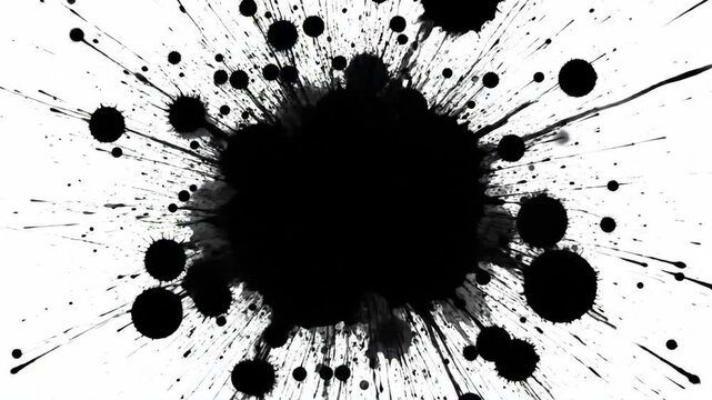Abstract Ink Splatter Animation - A dynamic black and white animation featuring ink splatters spreading across a white background.