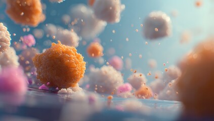 Floating, textured spheres in pastel colors