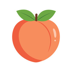 Ripe peach fruit illustration with green leaf healthy food summer harvest isolated vector graphic