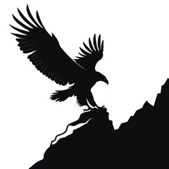 Eagle landing on rocky cliff silhouette