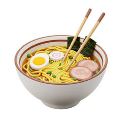 鮮やかなラーメンボウル 透明な背景に隔離された黄色の麺卵と具材