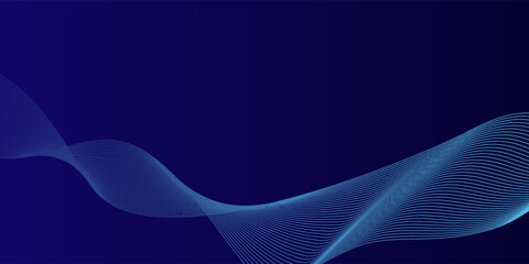 Abstract glowing wave lines on dark blue background. Dynamic wave pattern. Modern flowing wavy lines. Futuristic technology concept. Suit for banner, poster, cover, brochure, flyer, website
