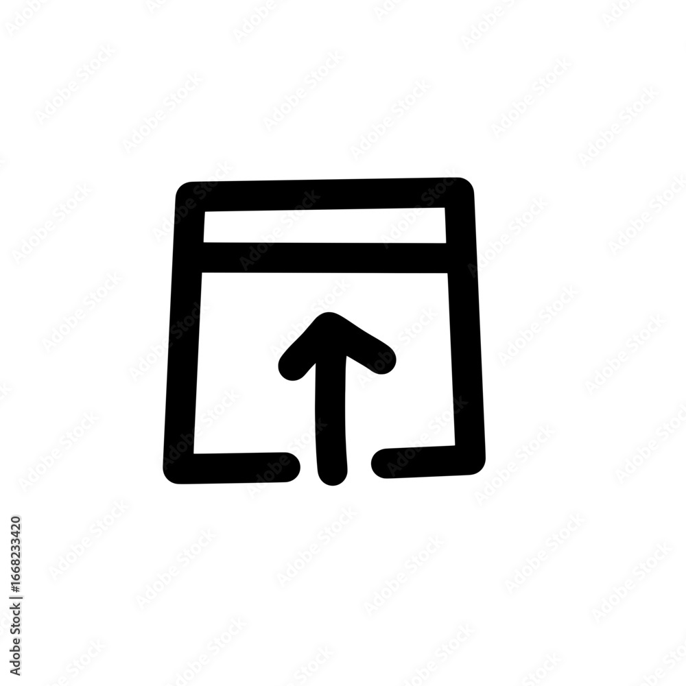 Poster illustration of an upload icon featuring a box shape with an upward pointing arrow in the center are